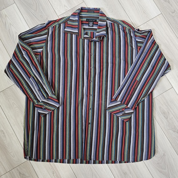 J. Ferrar Modern Fit Men's 2XL Tall Button Up Shirt Striped‎ Multicolor Black - Picture 1 of 9